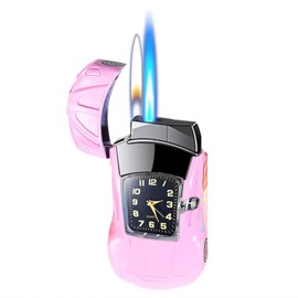 Torch Lighter - Cool Sports Car Design, Windproof Adjustable Jet Flame & Soft Flame, Butane Refillable Dual Flame Lighter, Great Gift for Men & Women (Gas Not Included)-Pink-b