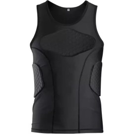 GRDFLX 남성 패딩 압축 셔츠 축구 갈비뼈 보호 가슴 4패드 청소년 장비 [Large] GRDFLX Men's Padded Compression Shirt Soccer Rib Protection Chest 4 Pads Youth Gear [Large]