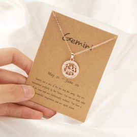 Rose Gold Star Sign Motif Pendant Chain Necklace - Gemini (21st May - 21st June) - Zodiac Constellation Horoscope Celestial Astrology Jewellery - Women Men Gift