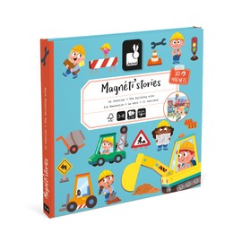 Janod - Magnéti'Stories The Building Site - 30-Magnet Educational Game - Children’s FSC Cardboard Toy - Develops Imagination & Fine Motor Skills - 3 Years +, J05454