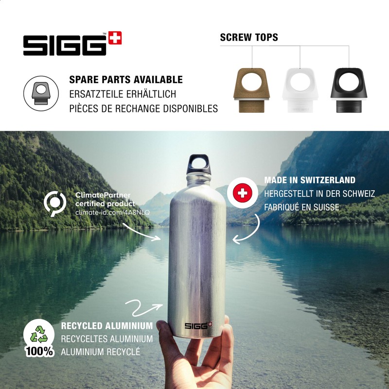 SIGG Traveller Black Water Bottle (1 L), Pollutant-Free and Leak-Proof