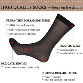 Uaussi 10 pares de calcetines de vestir ultrafinos para hombre, de seda transparente, de nailon suave, pantalones de trabajo, de media pantorrilla, Negro+marrón oscuro., Talla única