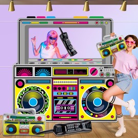 90s 80s Party Decorations Radio Boombox Photo Booth Props Inflatable Radio Boombox Inflatable Mobile Phone for Hip Hop Retro Music Theme Birthday Decorations 1980s Party Supplies