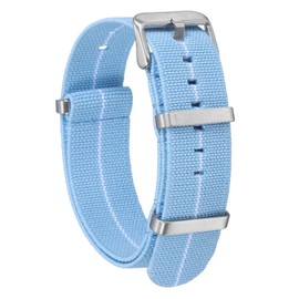 HARFINGTON Elastic Nylon Watch Band 22mm One-Piece French Watch Strap Waterproof Replacement Wristwatch Strap with Silver Buckle for Men Women, Light Blue/White