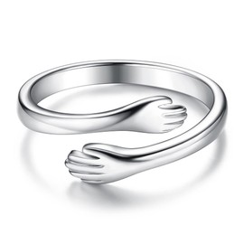 Adramata Sterling Silver Hug Rings for Women Girls Adjustable Hugging Hands Promise Rings Jewelry Mothers Day Birthday Gifts for Daughters Mom Sister Friends Couples