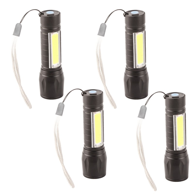 4Pcs Retractable Flashlight COB LED Zoom Flashlight Rechargeable Strong Light