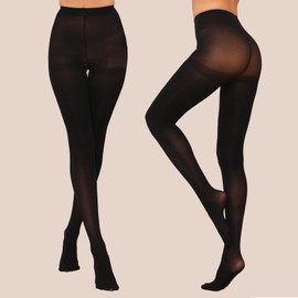 YAGAXI Semi Opaque Control Top Pantyhose for Women - 2 Pairs High Waist 40D Women's Tights(Black,L)