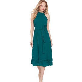 TRENDYOL Women's Midi Ruffle Hem Regular Dress, emerald green