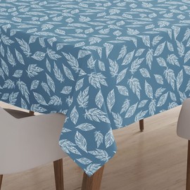 Encasa Homes Printed Tablecloth 142 x 230 cm for 6 to 8 Seater Dining Table, 100% Cotton, Machine Washable, Heavy Duty, Rectangular, for Home, Restaurant, Banquet - Big Leaves Blue