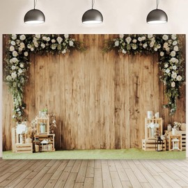 Hnmdmyi 3 x 2.4 m Photo Background Wedding Rustic Flowers Wood Wall Photography Background Anniversary Ceremony Bridal Shower Wedding Birthday Party Decoration Banner Photo Wall Photo Studio Props