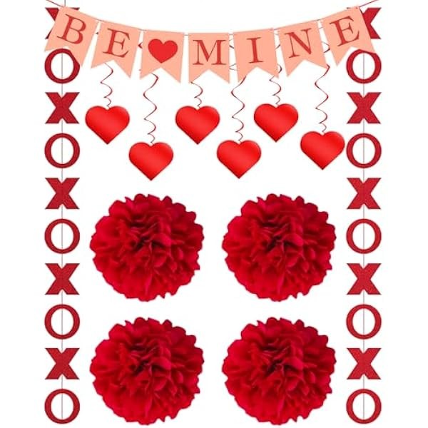 Valentines Decorations Set, Handmade Paper Heart Swirls XO Garlands BE