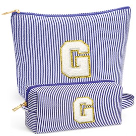 Fohufo Travel Makeup Bag Organizer - Travel Essentials Toiletry Bag for Women, Initial Travel Toiletry Bag with Zipper | Preppy Stuff Birthday Gifts for Women Mom Daughter (Blue Letter G)