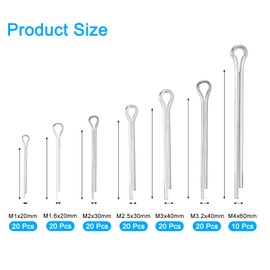 sourcing map 130Pcs 7 Sizes 304 Stainless Steel Cotter Pin Split Pin Assortment Kit, Split Cotter Fastener Clips for Household Appliances, Sports Equipment, Car Mechanics Repair (Silver)