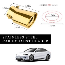 Gasedin Stainless Steel Car Exhaust Tip, 2.5" to 3.3" Straight Polished Automotive Replacement Exhaust Pipes, Adjustable Car Decoration Chrome-Plated Finish Exhaust Tailpipe Tip (Gold, Curved)