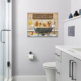 Bathroom Decor Wall Art Dog Bathroom Pictures Wall Decor Vintage Painting Canvas Print Modern Home Artwork Decoration for Bedroom Living Room 16"x12"