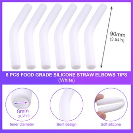 6Pcs Metal Straw Silicone Tips 5/16 IN Wide(8mm Outer Diameter) Food Grade Rubber Straw Covers Flex Elbow Hydraflow Straw Replacement Tip for Stainless Steel Metal Straws,White