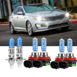 KINGSOFE Fit For Kia Optima 2011-2013 Headlight Bulbs, H1 High Beam and H11B Low Beam and H11 Fog light Halogen Bulbs 300% Brightness 6000K High Performance Halogen Bulbs Combo 6PCS