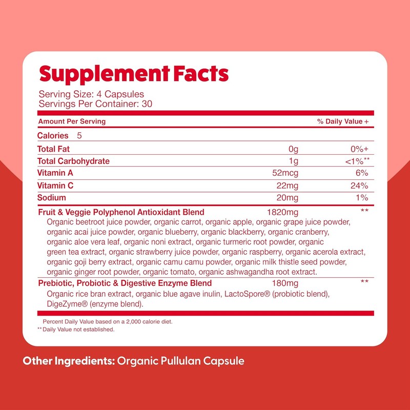 ​Feel Great Organic Super Reds Powder Superfood Capsules Polyphenols Supplement