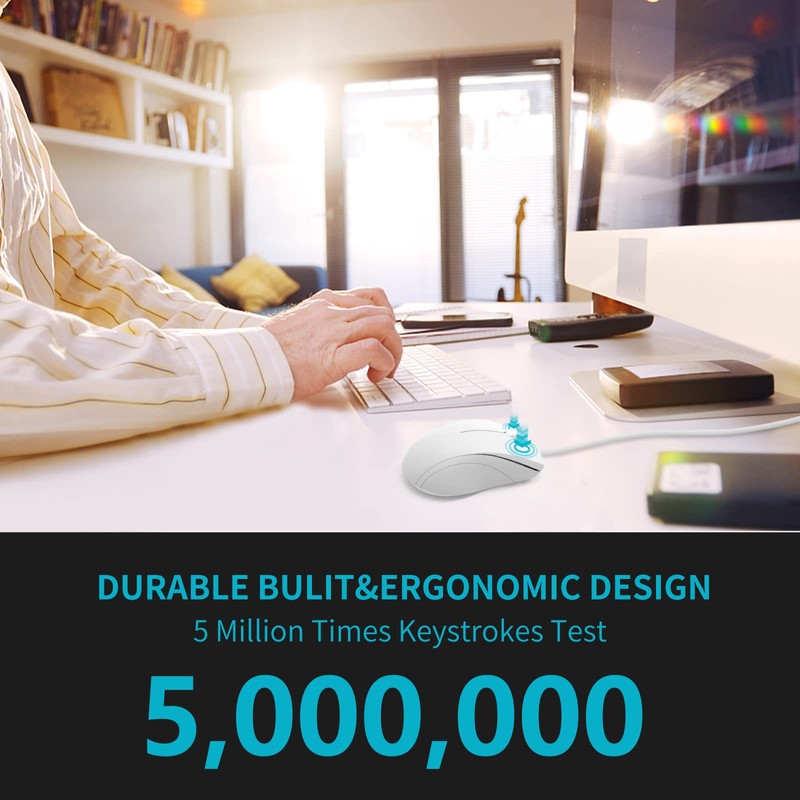 Rapoo N1600 3-Button Quiet Wired Mouse, 1000DPI Optical Mouse, Quiet