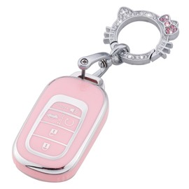 Pangpai Pink Key Fob Cover for Honda, Soft TPU Key Case Protection with Bling Keychain Fit for 2022 Honda Accord Civic CRV Pilot Odyssey 11th Gen Smart Key Holder