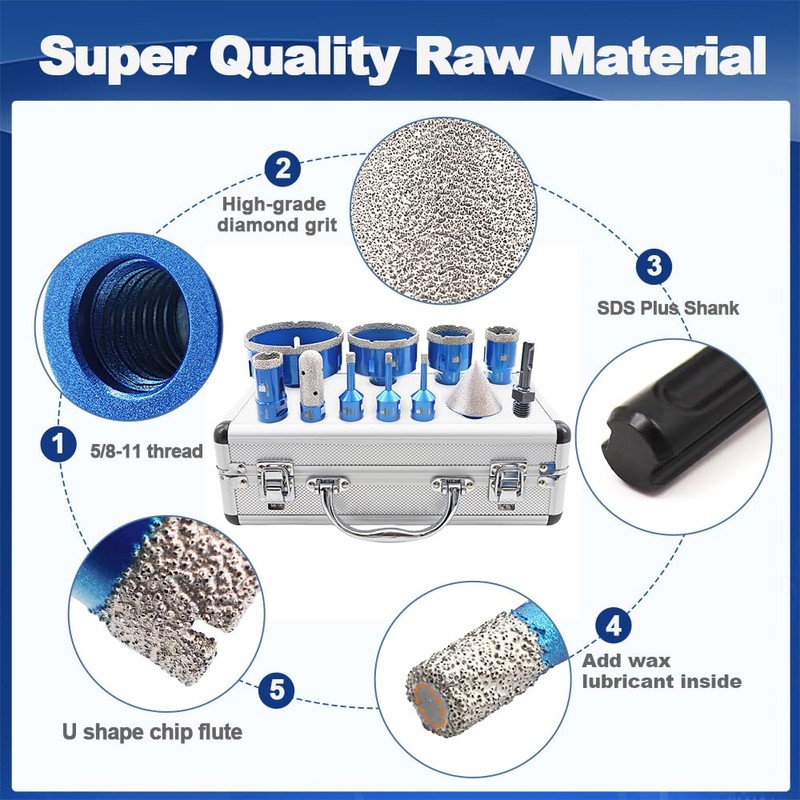 Diamond Core Drill Bit Set - 6/6/8/25/35/50/75/100mm Tile Hole Saw