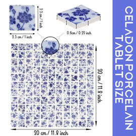 Quancru 121 Pcs Ceramic Mosaic Tiles Celadon Square Tiles Cyan 1 inch Small Tiles Blue and White Porcelain Home Decor DIY Wall Backdrop Bathroom Pool