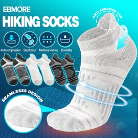 Merino Wool Ankle Hiking Running Socks Warm Thermal Winter Thick Compression Cushion No Show Moisture Wicking Gifts Stocking Stuffers Socks for Men Women 6 Pairs(White and black,M)