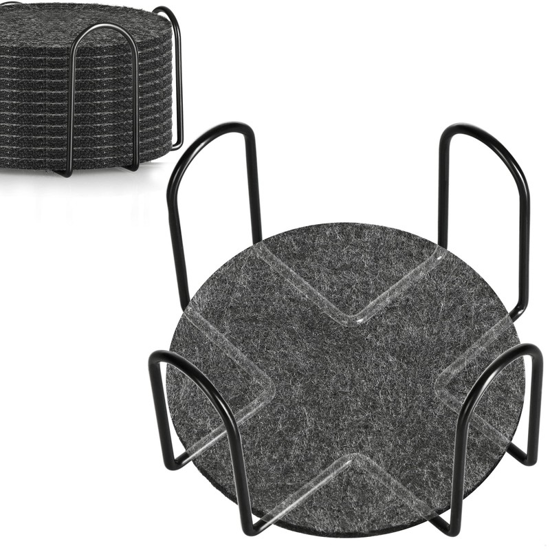 com-four® 12 x Felt Coasters, Round Table Protectors with Metal
