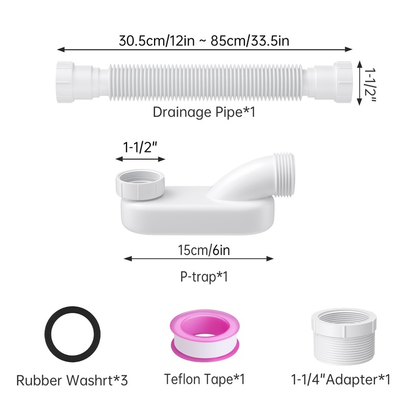 Oblectatio Low Profile Flexible Bathtub Shower Drain Pipe Kit -
