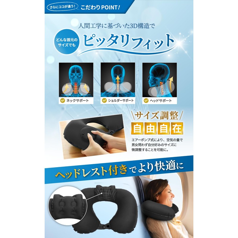 LIXIA Neck Pillow, Ultra Lightweight, Compact, Includes Headrest, Airplane Neck