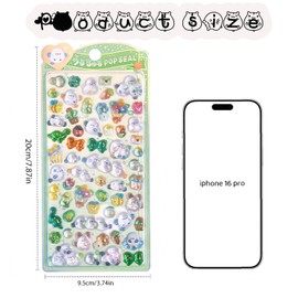 Resin Filled 3D Fluffy Stickers with Puffy Stickers Crystal Like Durable Decorations for Handbags, Suitcases, Phone Cases, Headphones ＆ Green Healing Cartoon Animal Themes