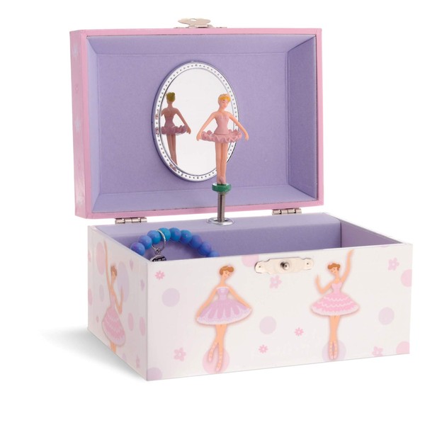 Jewelkeeper Pink and White Dotted Design, Girl's Ballerina Box, Sleeping Beauty Tune
