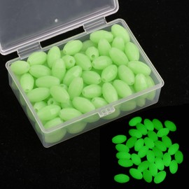Glow Fishing Beads Saltwater, 100/200 pcs Hard Plastic Luminous Fishing Beads Glow in Dark Fish Beads Oval Egg Bead Lure Tackle for Fishing Rigs