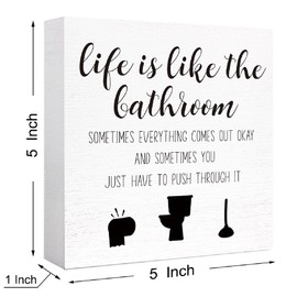 Funny Life is Like Wood Sign for Bathroom, Toilet, Restroom, Home Decor - Farmhouse Wooden Box Sign