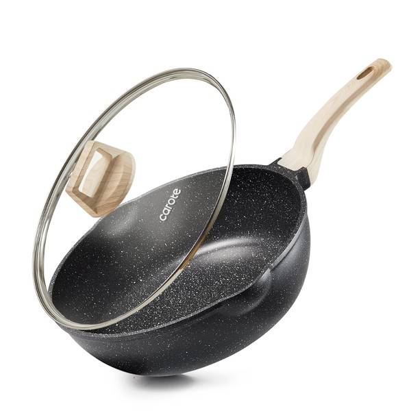 CAROTE 12Inch Nonstick Deep Frying Pan with Lid, 5.5 Qt