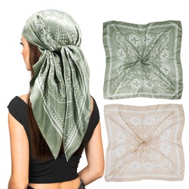 vimate Headscarf for Women - 35 Inch Square Silk Feel Satin Scarf Silk Scarf for Hair Wrapping and Sleeping at Night, 2 pack-d