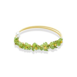 Natural Crystal Flower Cuff Healing Bracelet Bangle | Amethyst Aquamarine Peridot Tourmaline Strawberry Quartz Crystal Chip Bracelet (Peridot)