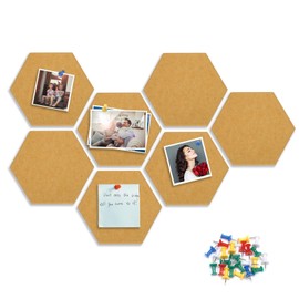 8 Packs Hexagon Felt Pin Board, 12" Bulletin Board with 30 Push Pins, Felt Board for Home Kitchen Office Decor, Self-Adhesive Corkboard Tiles for Walls School Message Photos Memos-Brown