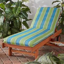 South Pine Porch Outdoor Reversible Chaise Lounge Chair Cushion with String Ties, Cayman Stripe