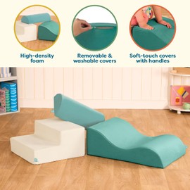 B. Toys – Sensory Foam Building Shapes for Toddlers – 3 Pieces Climbing Set with Stairs, Ramp & Half-Cylinder – Machine Washable Baby Toys with Removable Covers – Indoor Play Equipment for 12+ Months