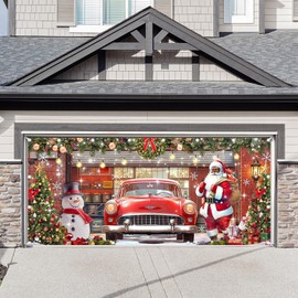 1PC 16x7ft Christmas Red Truck Garage Door Banner Decorations