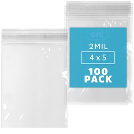 GPI - 100 Count - 4" x 5" 2 Mil Clear Reclosable Zip Plastic Poly Bags with Resealable Lock Seal Zipper, for Jewelry, Coins, Pills, Candy, Beads, Seeds & More.