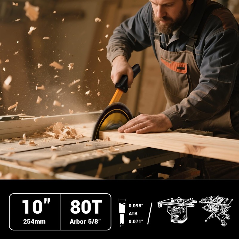 Hardwin 10-Inch 80-Tooth ATB Saw Blade, Carbide-Tipped 5/8 Arbor, Precision