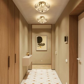 FHKLZCI Mid Century Modern Black Semi Flush Mount Ceiling Light Fixture,3 Lights Flower Glass Close to Ceiling Lighting Fixtures for Bedroom Hallway Kitchen Foyer Bathroom Closet Laundry Room 11.8 in