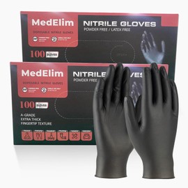 MEDELIM Disposable Nitrile Industrial Gloves: 5 Mil, Latex & Powder-Free, Textured, Food-Safe, 200 Pack, Black, Large
