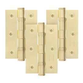 EAI Brass Door Hinges | 3 Inch / 76mm Satin Brass Internal Fire Door Hinges | 1.5 Pairs