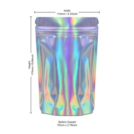 RIGHTPAK Holographic Stand Up Pouches 25 Pieces - 16cm x 23cm, Packaging Bags, Heat Sealable Smell Proof for Food Storage