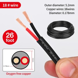 18 Gauge Wire 2 Conductor,18 AWG Electrical Wire Stranded PVC Cord Oxygen-Free Copper Cable,26FT 2 Core Pure Copper Flexible Cable Wire for LED Lamp Lighting Strips Automotive (18AWG-2C, 26FT)…