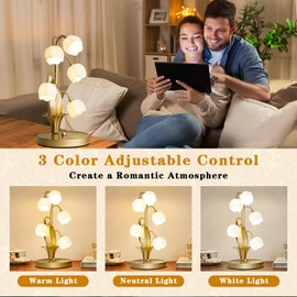 WERFOP Flower Table Lamp, Lily of The Valley Lamp for Bedside Accent 3 Color Modes Cottagecore Soft Reading Night Light for Bedroom, Corner, Dorm, Entrance Home Vintage Decor (Gold)