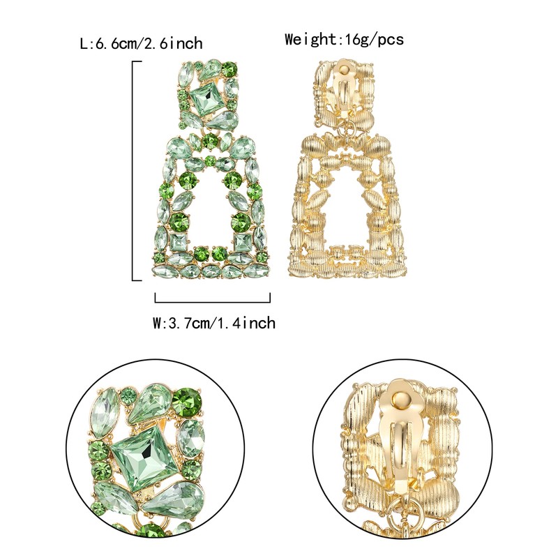 EVER FAITH Rectangle Clip-on Drop Earrings for Women, Sparkly Rhinestone